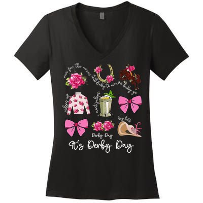 Coquette Mint Julep Big Hat Derby Horse Racing Women Women's V-Neck T-Shirt