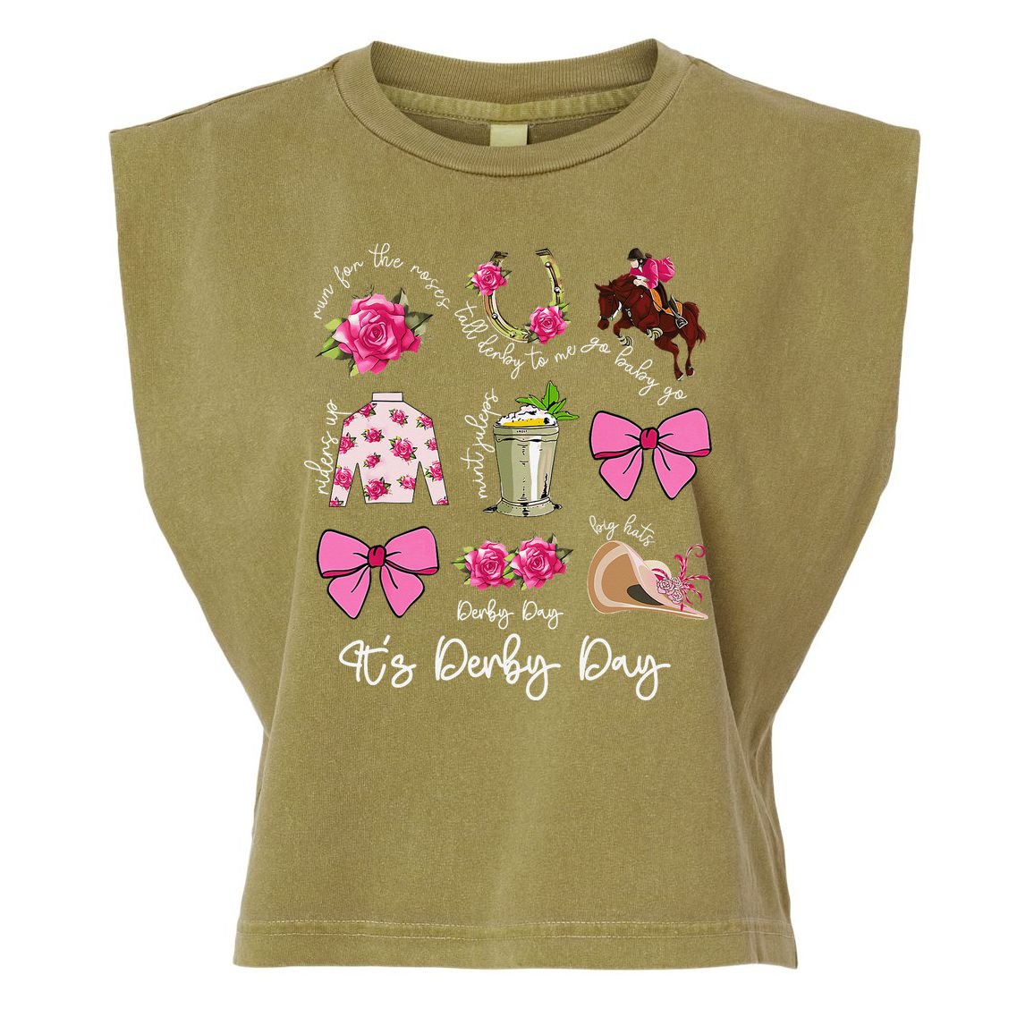Coquette Mint Julep Big Hat Derby Horse Racing Women Garment-Dyed Women's Muscle Tee