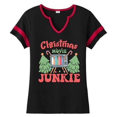 Christmas Movie Junkie Ladies Halftime Notch Neck Tee