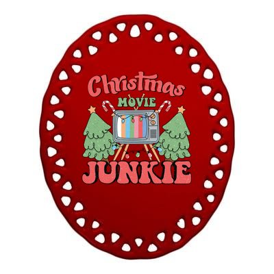 Christmas Movie Junkie Ceramic Oval Ornament