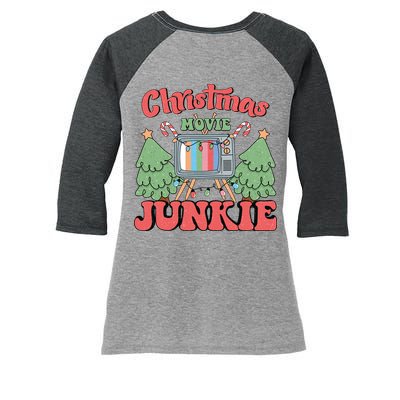 Christmas Movie Junkie Women's Tri-Blend 3/4-Sleeve Raglan Shirt