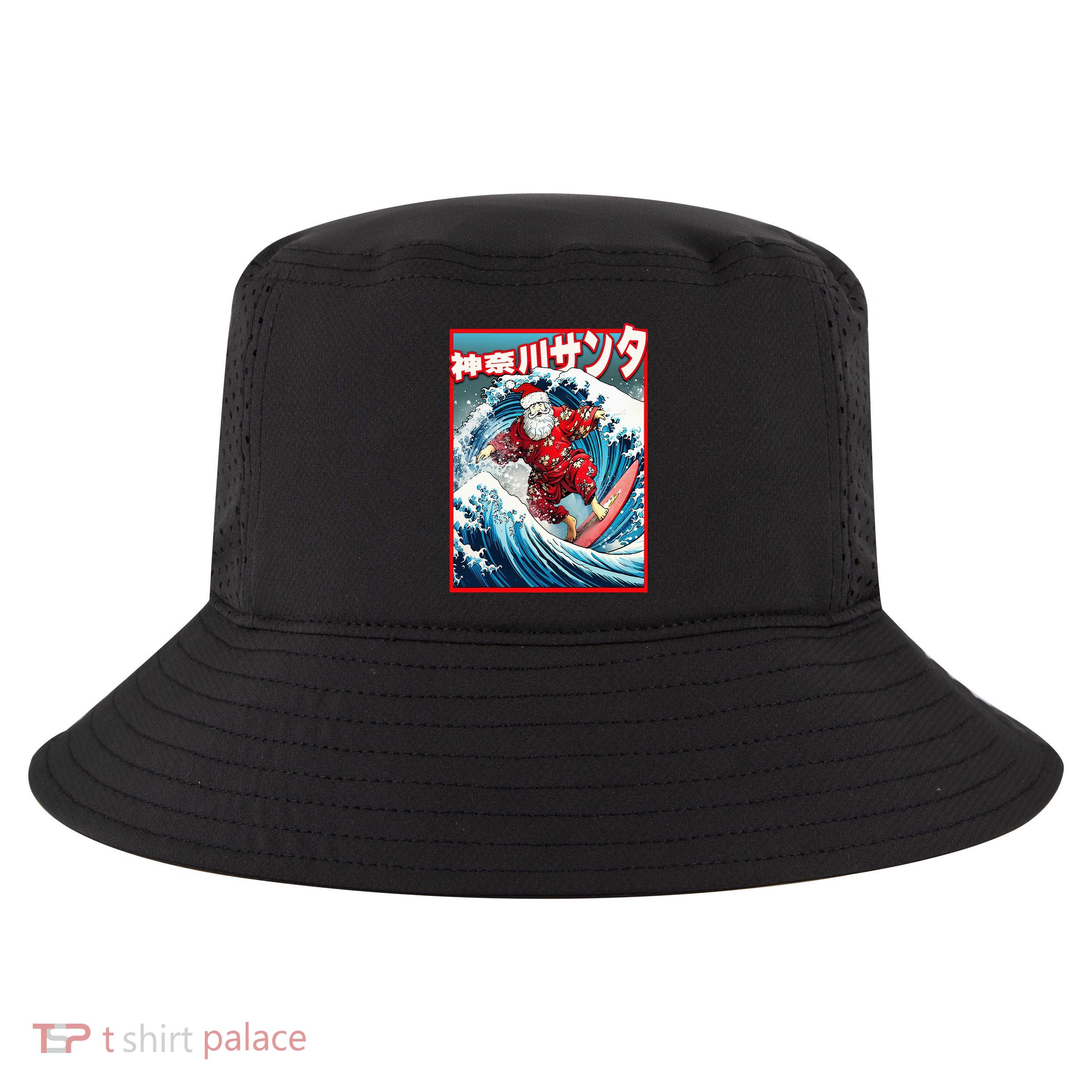 Christmas Meets Japanese Great Wave Santa Surfs Kanagawa Cool Comfort Performance Bucket Hat