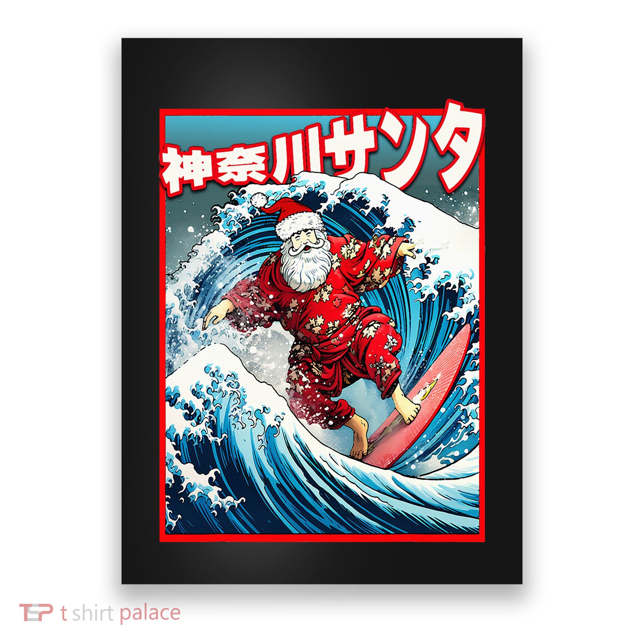 Christmas Meets Japanese Great Wave Santa Surfs Kanagawa Poster