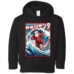 Christmas Meets Japanese Great Wave Santa Surfs Kanagawa Toddler Hoodie