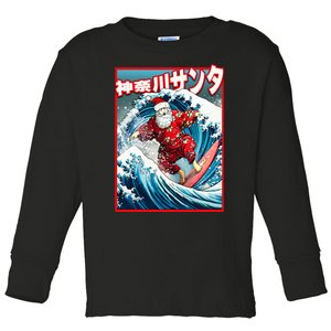 Christmas Meets Japanese Great Wave Santa Surfs Kanagawa Toddler Long Sleeve Shirt