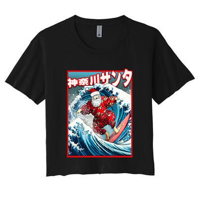 Christmas Meets Japanese Great Wave Santa Surfs Kanagawa Crop Top