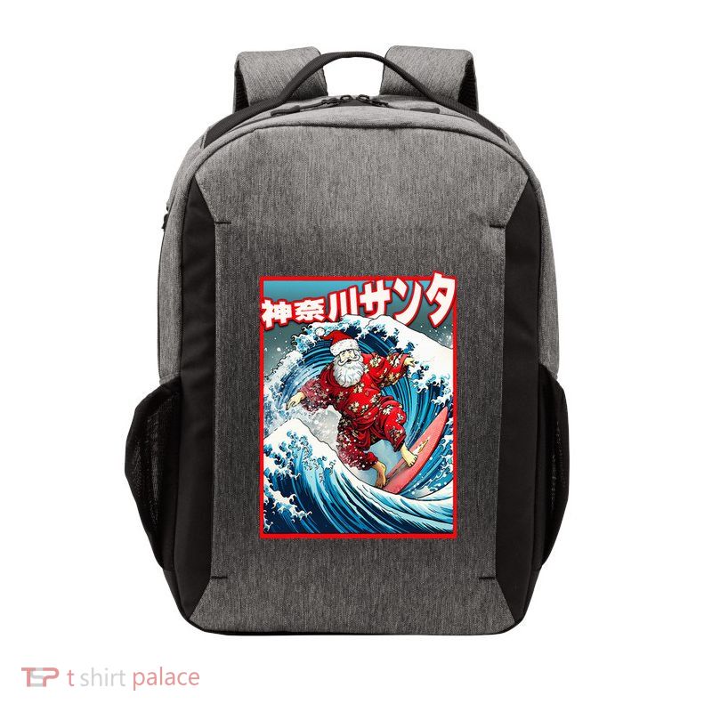 Christmas Meets Japanese Great Wave Santa Surfs Kanagawa Vector Backpack