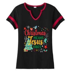 Christmas Means Jesus Vibes Xmas Women Christian Nativity Ladies Halftime Notch Neck Tee