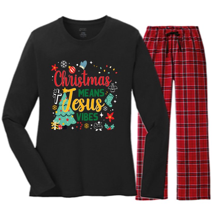 Christmas Means Jesus Vibes Xmas Women Christian Nativity Women's Long Sleeve Flannel Pajama Set 