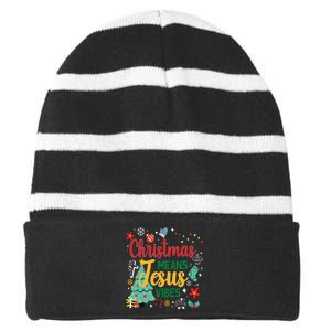 Christmas Means Jesus Vibes Xmas Women Christian Nativity Striped Beanie with Solid Band