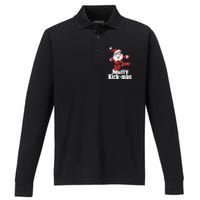 Christmas Merry Kickmas Santa Claus Karate Performance Long Sleeve Polo