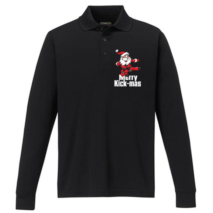 Christmas Merry Kickmas Santa Claus Karate Performance Long Sleeve Polo