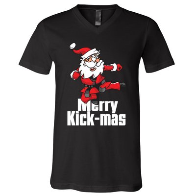 Christmas Merry Kickmas Santa Claus Karate V-Neck T-Shirt