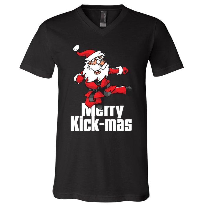 Christmas Merry Kickmas Santa Claus Karate V-Neck T-Shirt