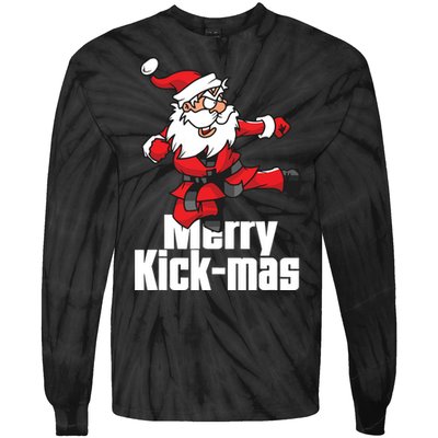 Christmas Merry Kickmas Santa Claus Karate Tie-Dye Long Sleeve Shirt