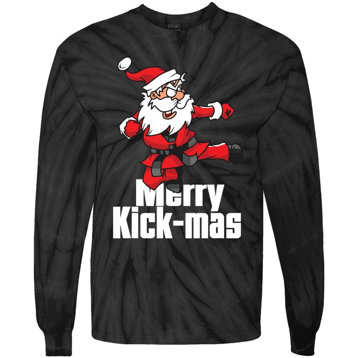 Christmas Merry Kickmas Santa Claus Karate Tie-Dye Long Sleeve Shirt