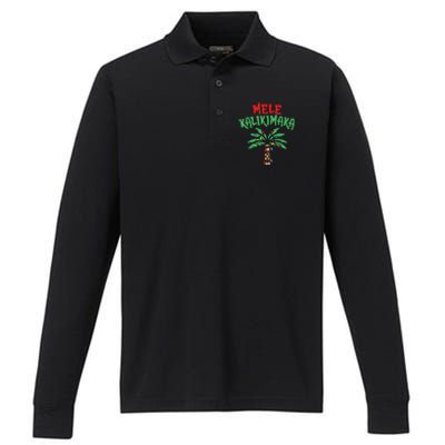 Christmas Mele Kalikimaka Palm Tree Hawaiian Lights In July Performance Long Sleeve Polo