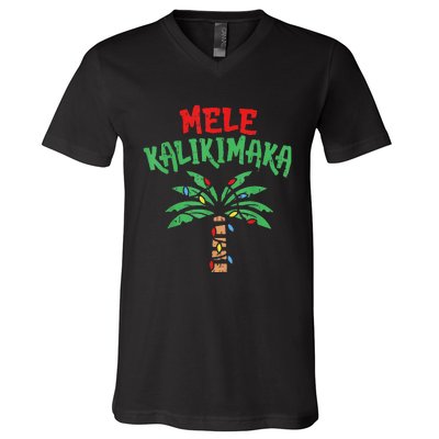 Christmas Mele Kalikimaka Palm Tree Hawaiian Lights In July V-Neck T-Shirt