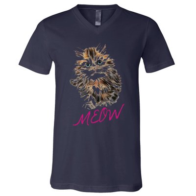 Cat Meow Kitty Funny Cats Mom And Cat Dad Gift V-Neck T-Shirt