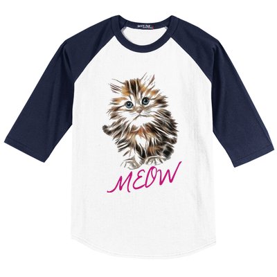 Cat Meow Kitty Funny Cats Mom And Cat Dad Gift Baseball Sleeve Shirt