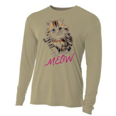 Cat Meow Kitty Funny Cats Mom And Cat Dad Gift Cooling Performance Long Sleeve Crew