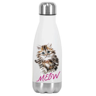 Cat Meow Kitty Funny Cats Mom And Cat Dad Gift Stainless Steel Insulated Water Bottle