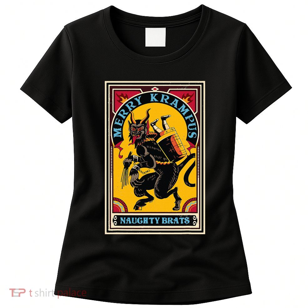 Christmas Merry Krampus Naughty Brats Circus Poster Style  Womens T-Shirt