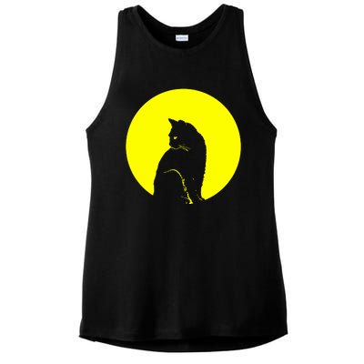 Cat Moon Kitty Full Moon Ladies PosiCharge Tri-Blend Wicking Tank