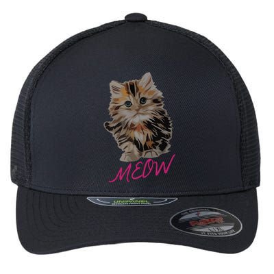 Cat Meow Kitty Funny Cats Mom And Cat Dad Gift Flexfit Unipanel Trucker Cap