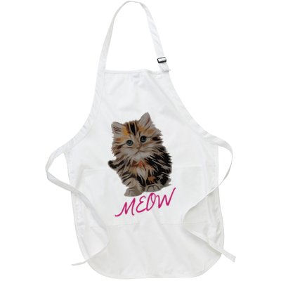 Cat Meow Kitty Funny Cats Mom And Cat Dad Gift Full-Length Apron With Pockets