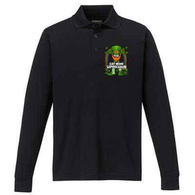 Cat Mom Leprechaun Family Matching St Patricks Day Party Gift Performance Long Sleeve Polo