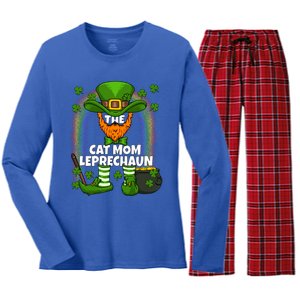 Cat Mom Leprechaun Family Matching St Patricks Day Party Gift Women's Long Sleeve Flannel Pajama Set 