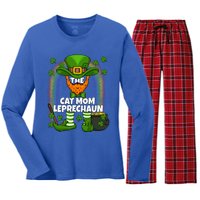 Cat Mom Leprechaun Family Matching St Patricks Day Party Gift Women's Long Sleeve Flannel Pajama Set 