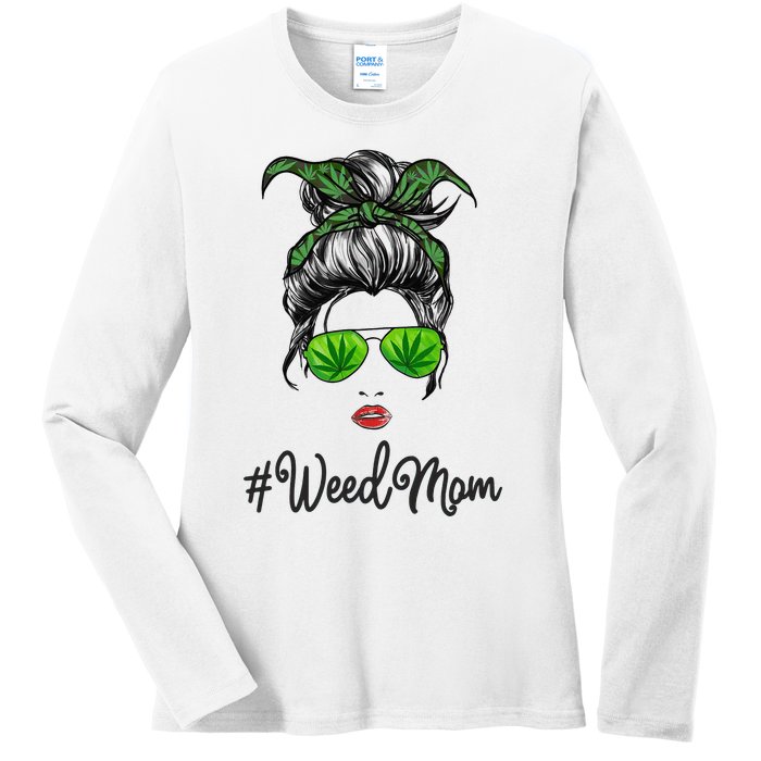 Classy Mom Life with Leopard Mom Marijuana Weed Lover Ladies Long Sleeve Shirt