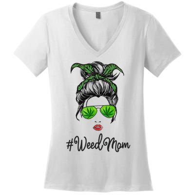 Classy Mom Life with Leopard Mom Marijuana Weed Lover Women's V-Neck T-Shirt