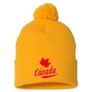 Canadian Maple Leaf Country Canada Pom Pom 12in Knit Beanie