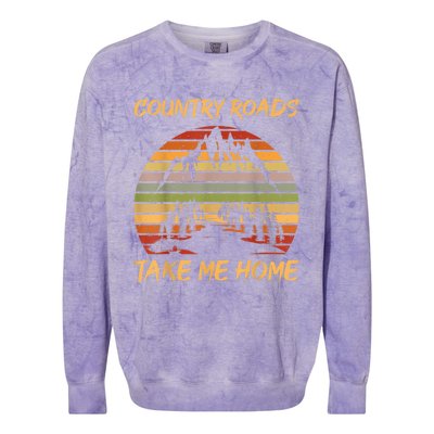 Country Music Lovers Vintage Country Roads Take Me Home Colorblast Crewneck Sweatshirt