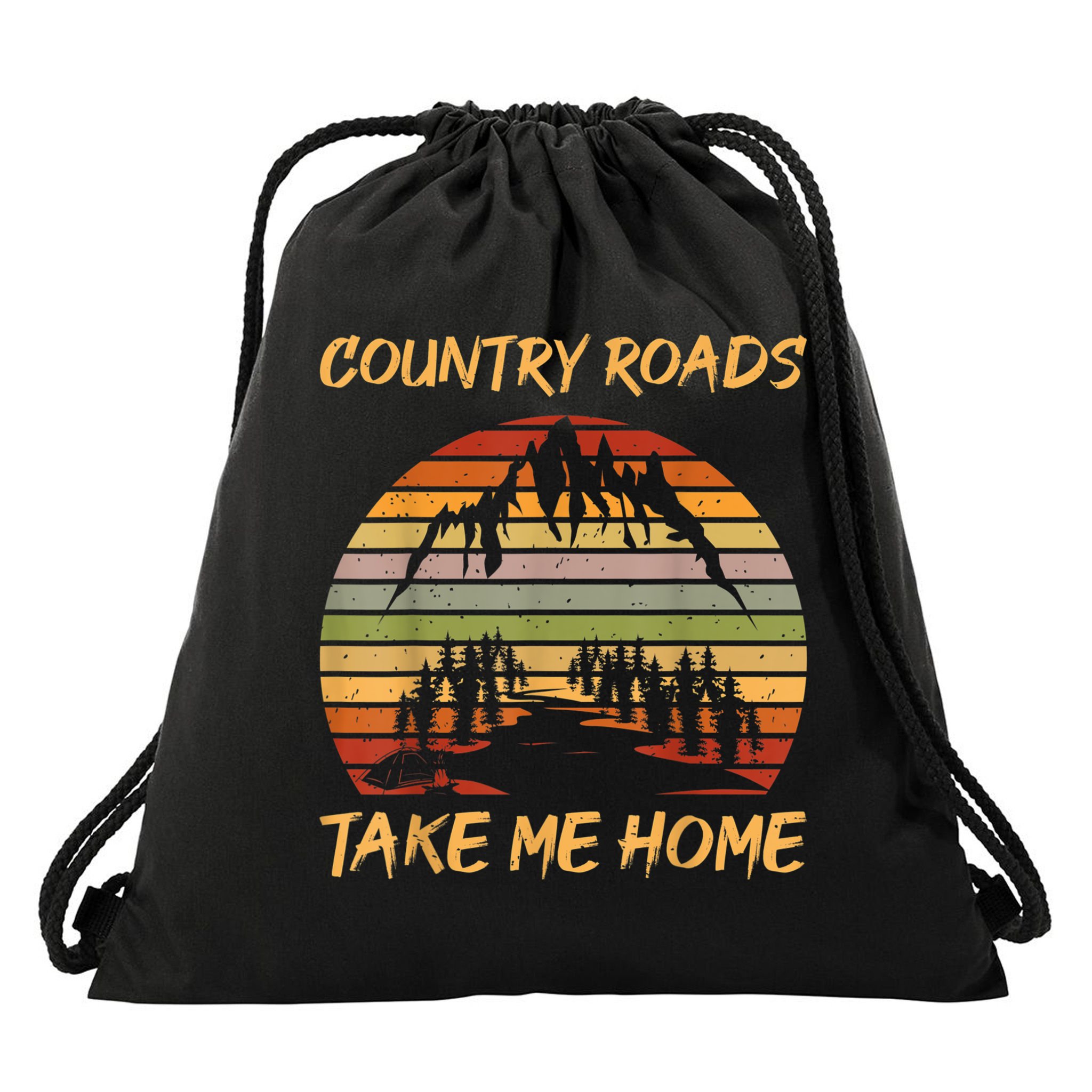 Country Music Lovers Vintage Country Roads Take Me Home Drawstring Bag