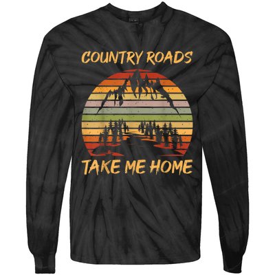 Country Music Lovers Vintage Country Roads Take Me Home Tie-Dye Long Sleeve Shirt