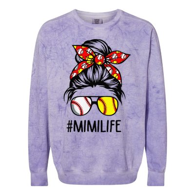 Classy Mimi Life Softball Baseball Mother's Day Messy Bun Colorblast Crewneck Sweatshirt