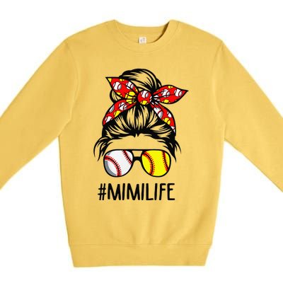 Classy Mimi Life Softball Baseball Mother's Day Messy Bun Premium Crewneck Sweatshirt