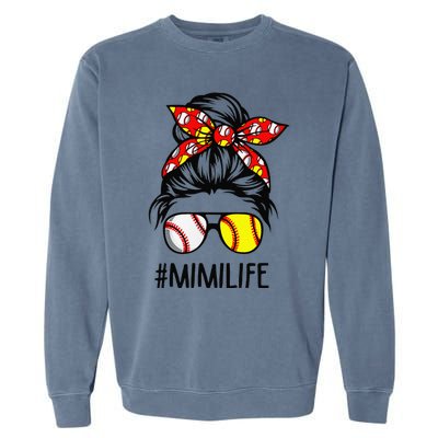 Classy Mimi Life Softball Baseball Mother's Day Messy Bun Garment-Dyed Sweatshirt