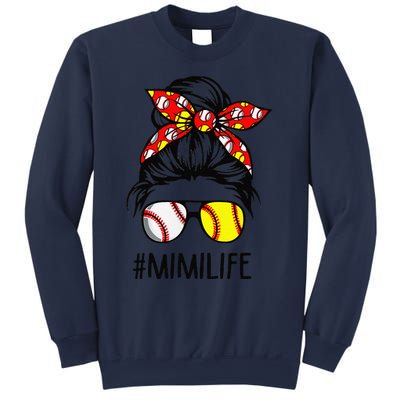 Classy Mimi Life Softball Baseball Mother's Day Messy Bun Sweatshirt