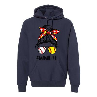 Classy Mimi Life Softball Baseball Mother's Day Messy Bun Premium Hoodie