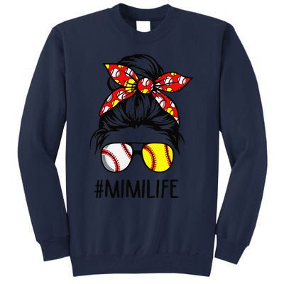 Classy Mimi Life Softball Baseball Mother's Day Messy Bun Tall Sweatshirt