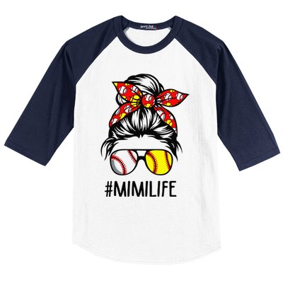 Classy Mimi Life Softball Baseball Mother's Day Messy Bun Baseball Sleeve Shirt