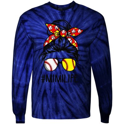 Classy Mimi Life Softball Baseball Mother's Day Messy Bun Tie-Dye Long Sleeve Shirt