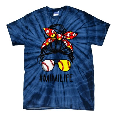 Classy Mimi Life Softball Baseball Mother's Day Messy Bun Tie-Dye T-Shirt