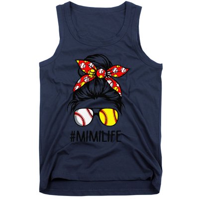 Classy Mimi Life Softball Baseball Mother's Day Messy Bun Tank Top