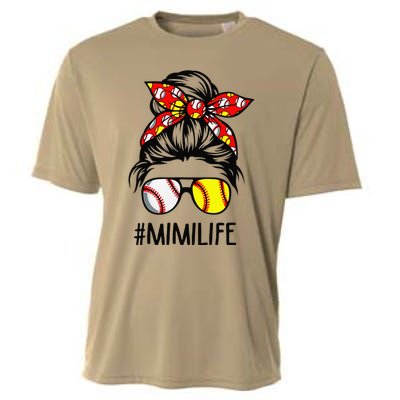 Classy Mimi Life Softball Baseball Mother's Day Messy Bun Cooling Performance Crew T-Shirt